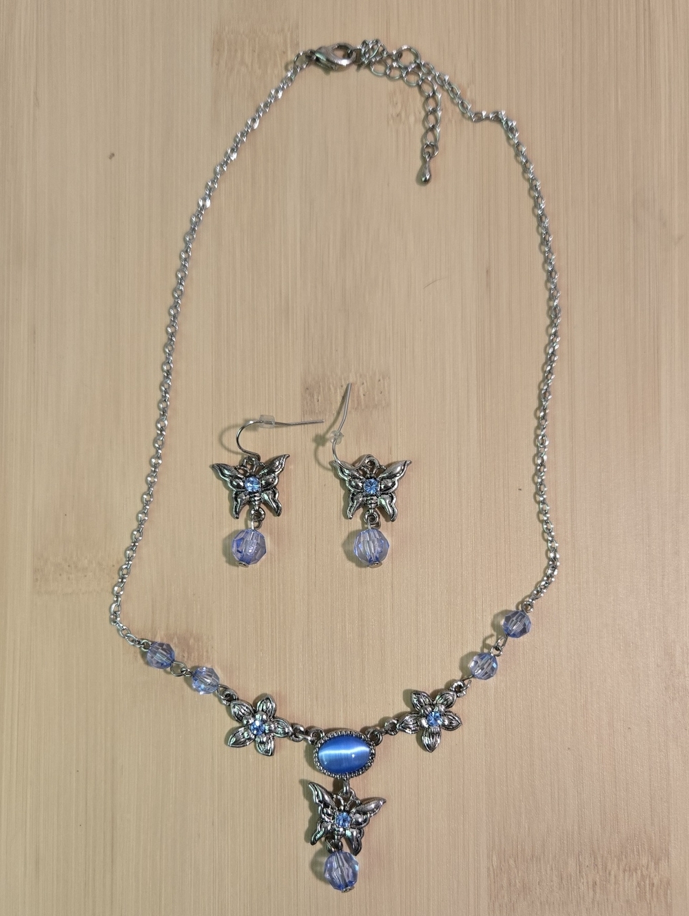 Silver-Tone Blue Butterfly Necklace & Earrings Set - Women Jewelry